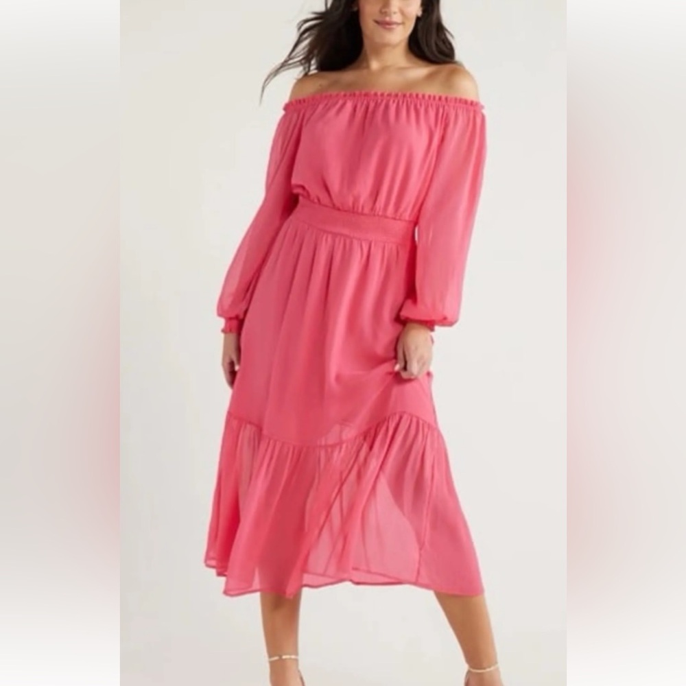 Sofia Elegant Pink Off-Shoulder Dress NWT Size Medium